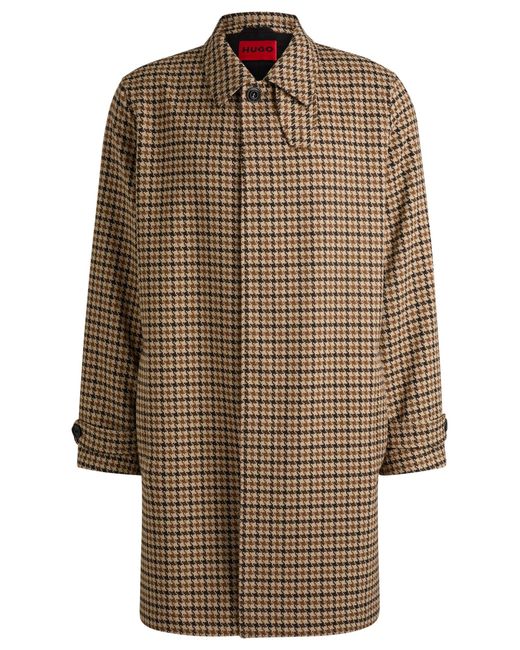 HUGO Karierter Mantel Mit Hahnentritt-Muster Und Verdecktem Verschluss in Brown für Herren