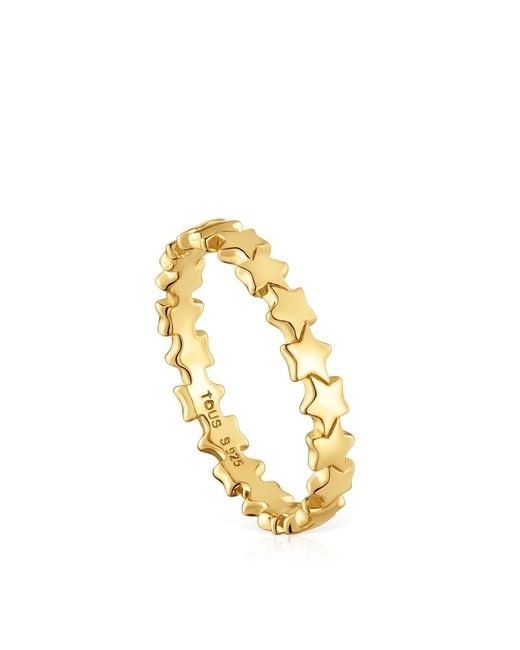 Anello con motivo a stelle con bagno in oro 18 carati su argento sterling taglia 14 di Tous in Metallic