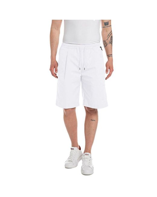 Replay White Jogging Bottoms Short With Stretch for men