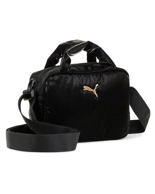 PUMA Up Mini Grip Bag Handbag Black-metallic Gold Log X