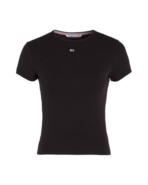T-shirt Donna iche Corte Essential Rib Scollo Rotondo di Tommy Hilfiger in Black