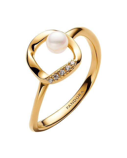 Bague pour femme avec petite perle dorée 163831C01 Pandora en coloris Metallic