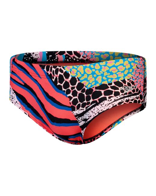 Speedo 13.5cm Club Training Allover Brief Swim Trunks Swimmers Multi Red for men