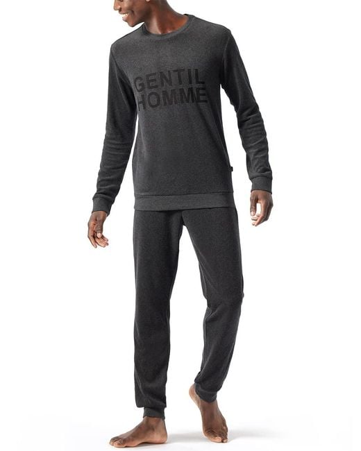 Schiesser Schlafanzug lang Pyjamaset in Black für Herren