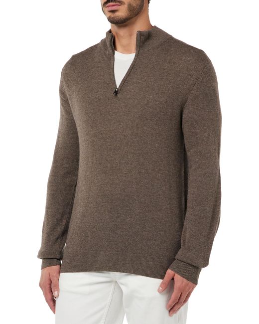 Hackett Brown Merino Cash Mix Hzip Pullover Sweater for men