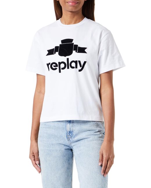 Replay White T-Shirt Kurzarm aus Baumwolle mit Logo