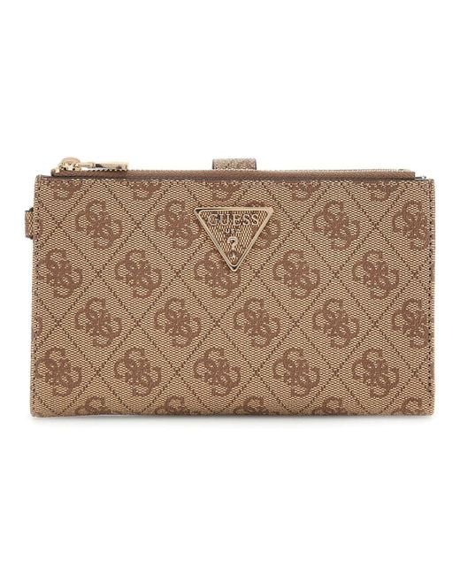 Guess Metallic Geldbörse Laurel II SLG Double Zip Organizer Latte Logo beige