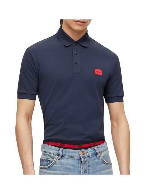HUGO S Dereso232 Cotton-piqué Slim-fit Polo Shirt With Logo Label Blue for men
