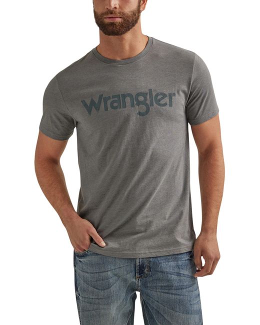 Wrangler Gray Western Crew Neck Short Sleeve Tee Shirt for men