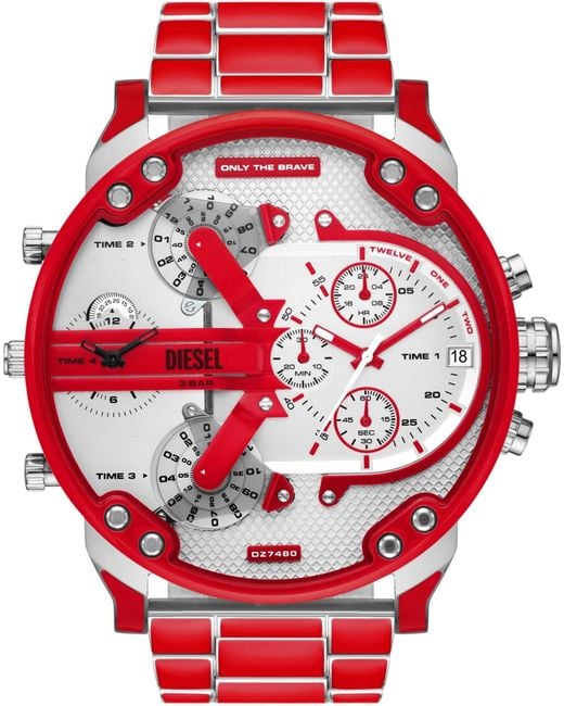 DIESEL Red Analog Quartz Watch With Stainless Steel Strap Dz7480 for men