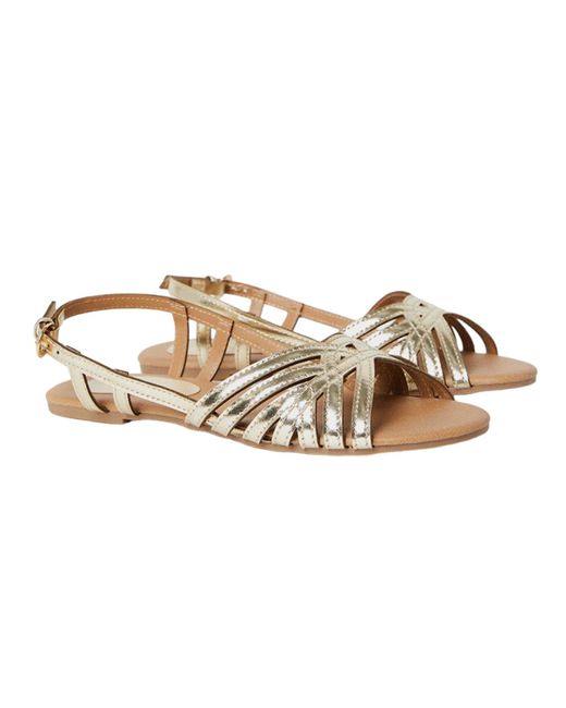 Dorothy Perkins Metallic Fiona Faux Leather Lattice Peep Toe Slingback Flat Sandals