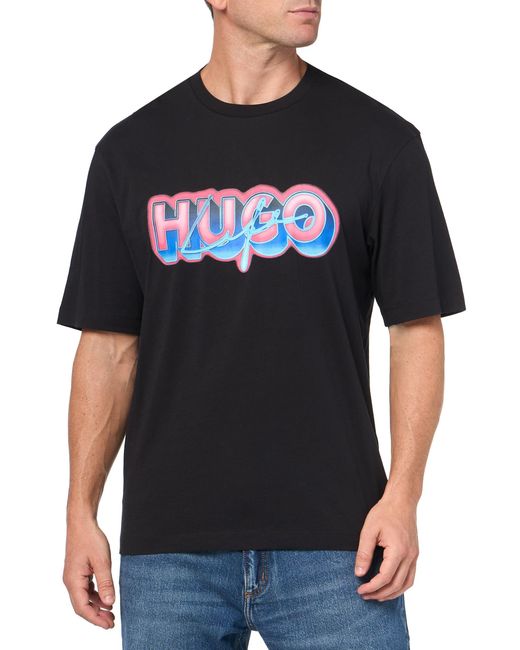 HUGO Black Spraypaint Logo Cotton T-shirt for men