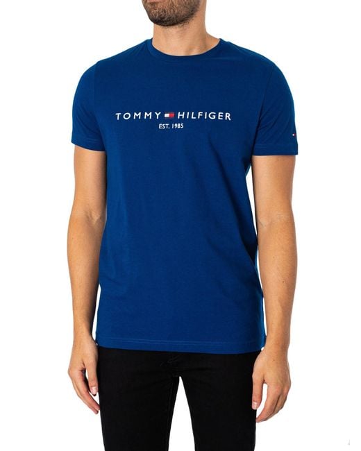 T-Shirt ches Courtes Tommy Logo encolure Ronde Tommy Hilfiger pour homme en coloris Blue