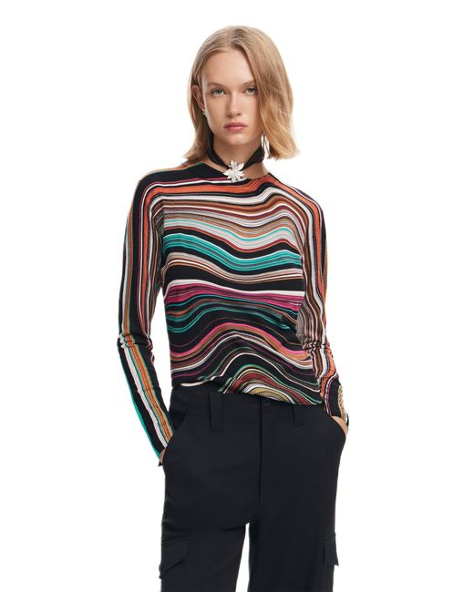 Desigual Black Wavy Striped Sweater