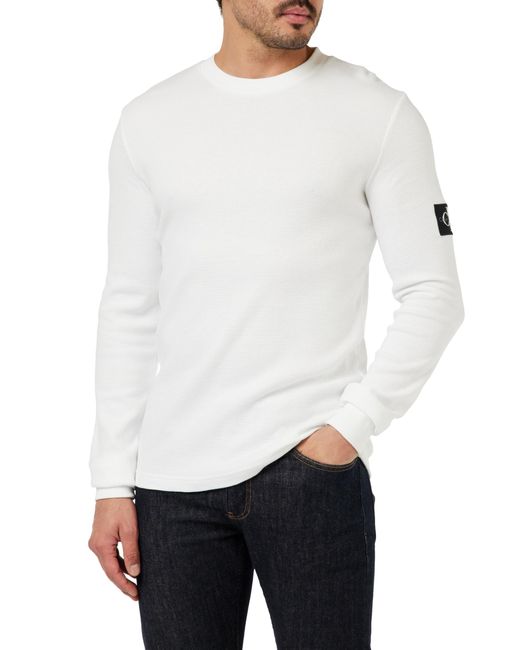 Calvin Klein Langarmshirt Badge Waffle LS Tee Basic in White für Herren