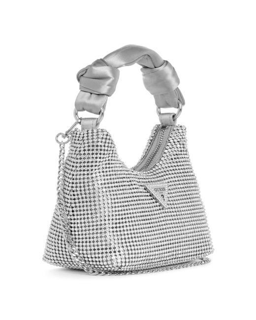 Guess Gray Lua Mini Hobo Bag With Rhinestones Ry920573 Silver