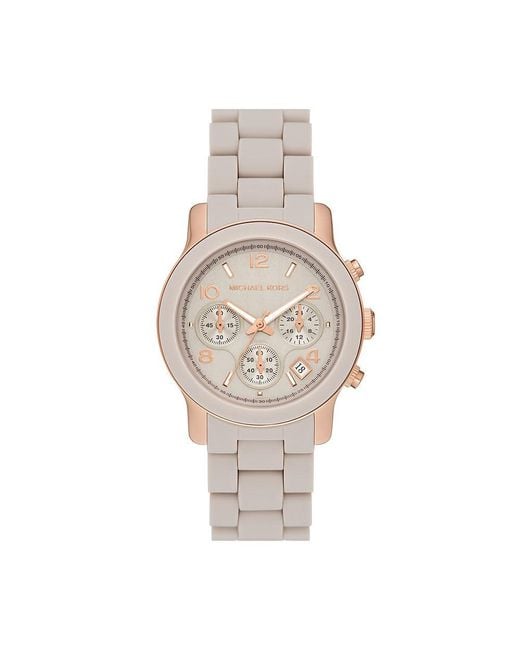Michael Kors Metallic Runway Chronograph Rose Gold-tone Stainless Steel And Wheat Silicone Watch