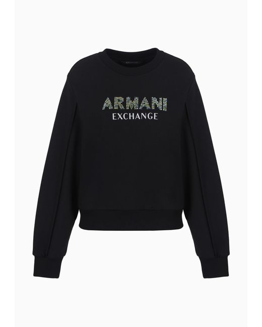 Armani Exchange Black A | X Armani Exchange Rhinestone Logo Crewneck Pullover Sweatshirt