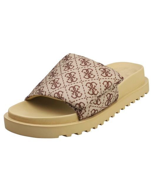 Guess Natural Fabetzy 4g Logo Womens Slide Sandals In Beige Brown - 7 Uk