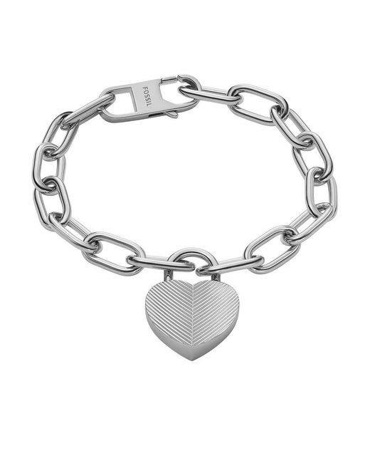 Fossil Metallic Armband Harlow Linear Texture Heart Edelstahl