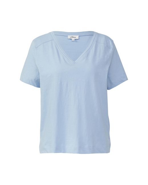 S.oliver Blue T-Shirt aus Flammgarn mit V-Ausschnitt hellblau 44