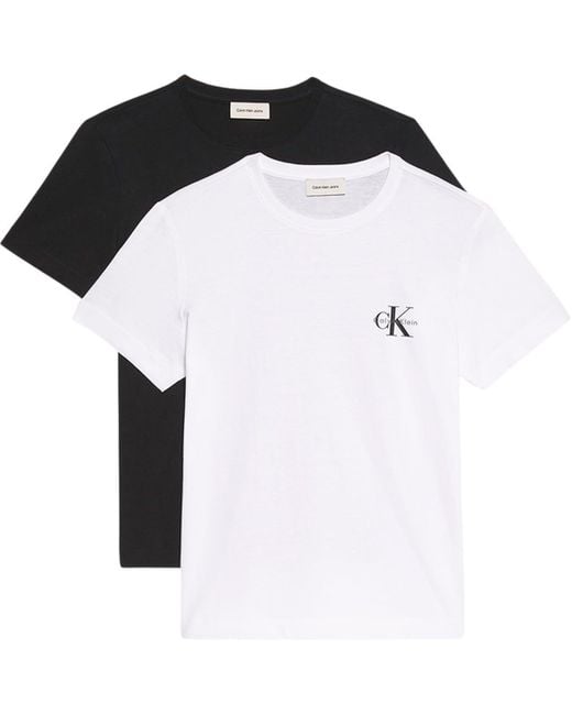 Donna T-Shirt iche Corte Confezione da 2 Logo Tee con Scollo Rotondo di Calvin Klein in White