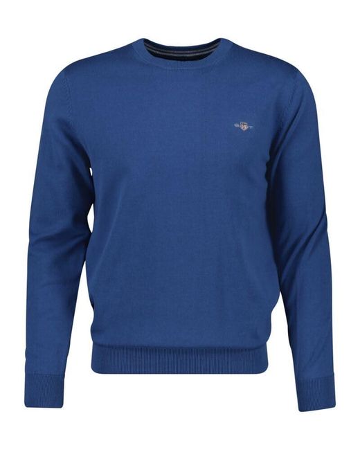 Gant Blue Classic Cotton C-neck Sweater for men