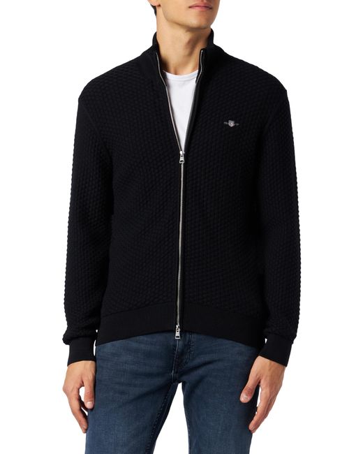 Gant Black Cotton Texture Zip Cardigan Cardigan Sweater for men