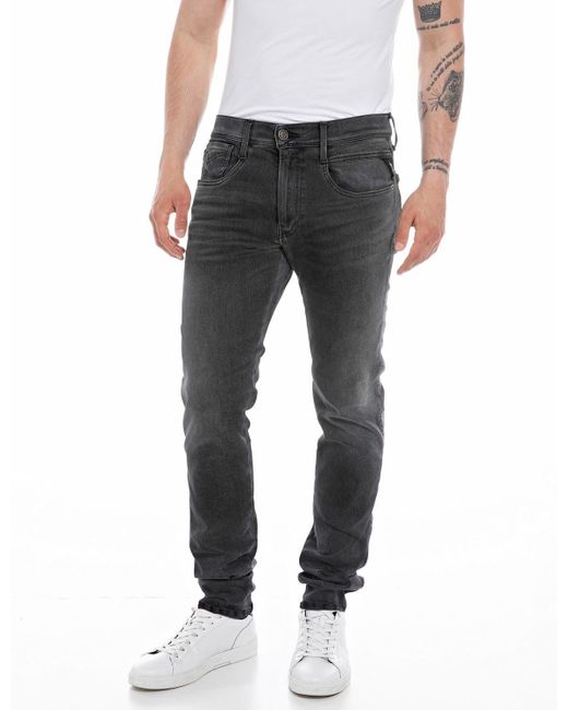Replay Gray Anbass Slim-fit Hyperflex Jeans With Stretch for men