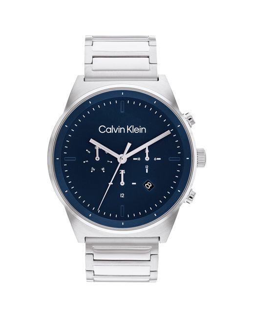 Calvin Klein Blue Quartz 25200300 Stainless Steel And Leather Strap Watch for men