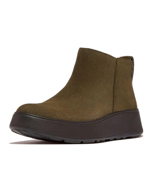 Fitflop Green F-mode Suede Flatform Zip Ankle Boots