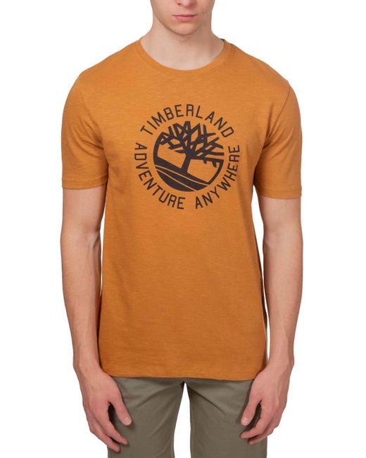 Timberland Orange T-shirt In Flamed Cotton With Logo for men