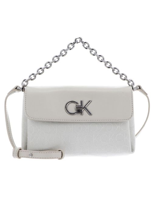 Re-Lock Mini Crossbody Bag Dk Ecru Jacquard Mono di Calvin Klein in Gray