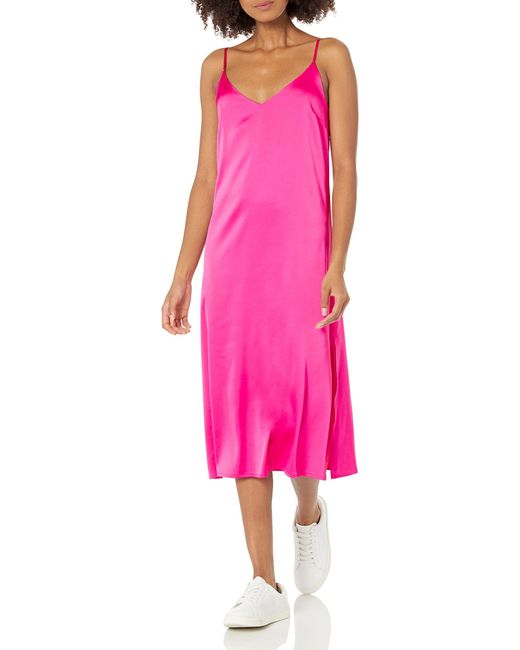 The Drop Pink 's Ana Silky V-neck Midi Slip Dress