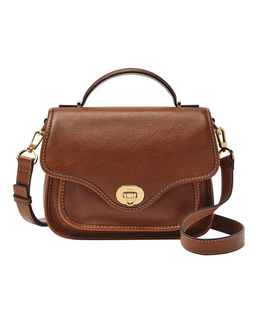 Fossil Brown Heritage Leather Top Handle Crossbody Purse Handbag