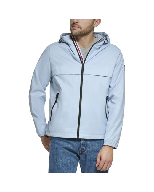 Tommy Hilfiger Blue Simple Hooded Rain Jacket for men