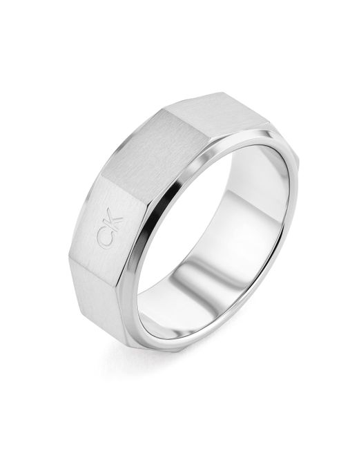 Calvin Klein Metallic Jewelry Stainless Steel Faceted Bolt Ring Color: Silver for men