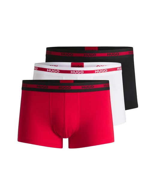 HUGO Red Three-Pack Of Stretch-Cotton Trunks With Logo Waistbands for men