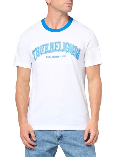 True Religion White Ss Collegiate Ringer Tee for men