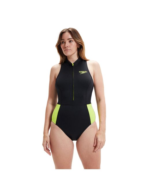 Speedo Blue Swimsuit One Piece Zip Front Thermal Open Water