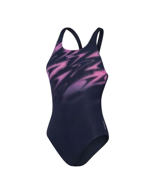 Speedo Blue Hyperboom Placement Muscleback Navy Pink Swimsuit Swimming Costume