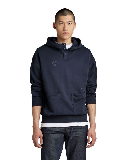 G-Star RAW Irregular Graphics Pocket Loose Sweater Hooded Sweatshirt in het Blue voor heren