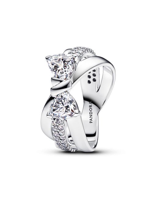 Bague pour femme avec nœud scintillant croisé en argent 193553C01 Pandora en coloris White