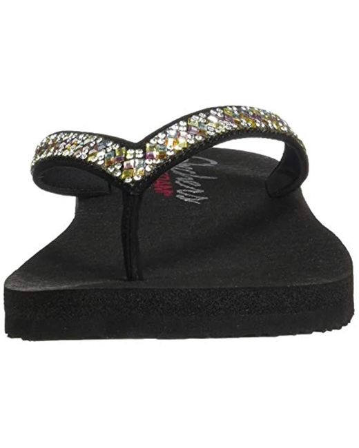 Lyst - Skechers Meditation-perfect 10-square Rhinestone Embellished Thong Flip-flop in Black