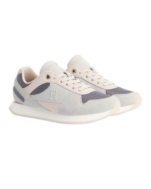 Tommy Hilfiger White Leather Sneakers Th Essential Grey