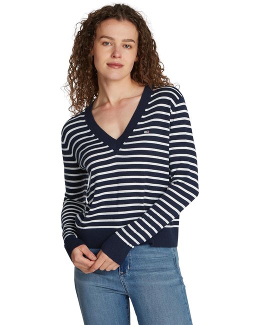 Tommy Hilfiger Tommy Jeans Tjw Essential Vneck Sweater Ext Dw0dw18670 Pullover Sweater in het Black