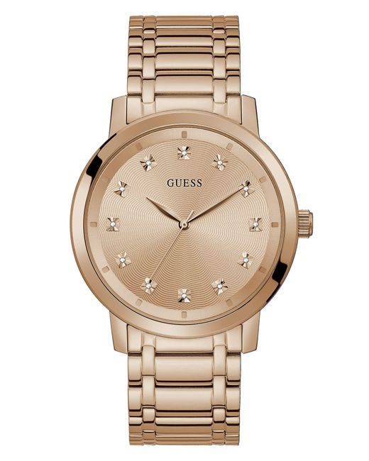 Guess Natural Analog Watch With Diamond Markers Rose Gold Stainless Steel Bracelet for men