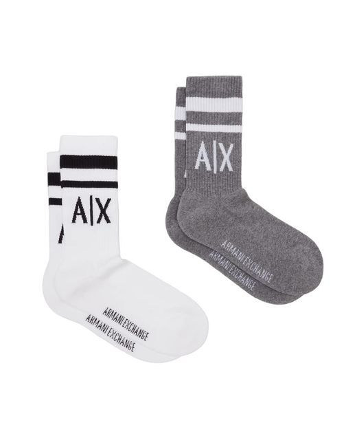 Emporio Armani White A|x Armani Exchange Mens Logo Crew 2-pack Socks for men
