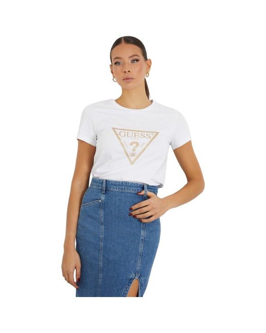 SS CN Gold Triangle Tee di Guess in Blue