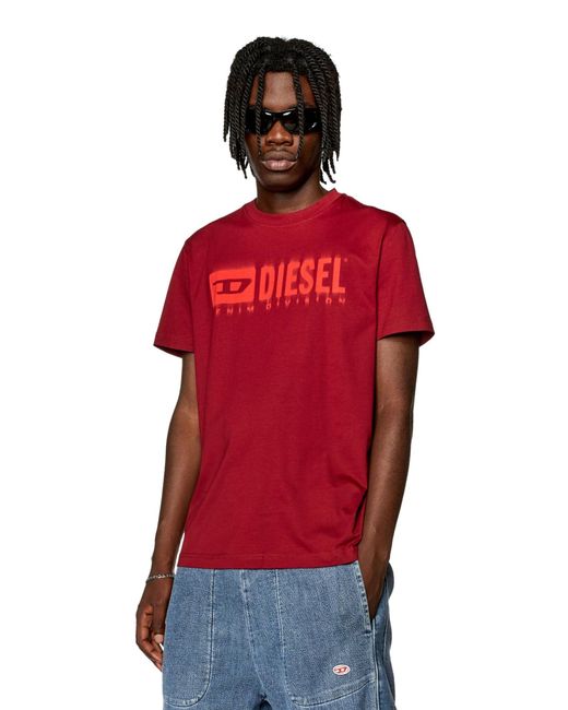T-shirt con stampa logo sfumata di DIESEL in Red da Uomo